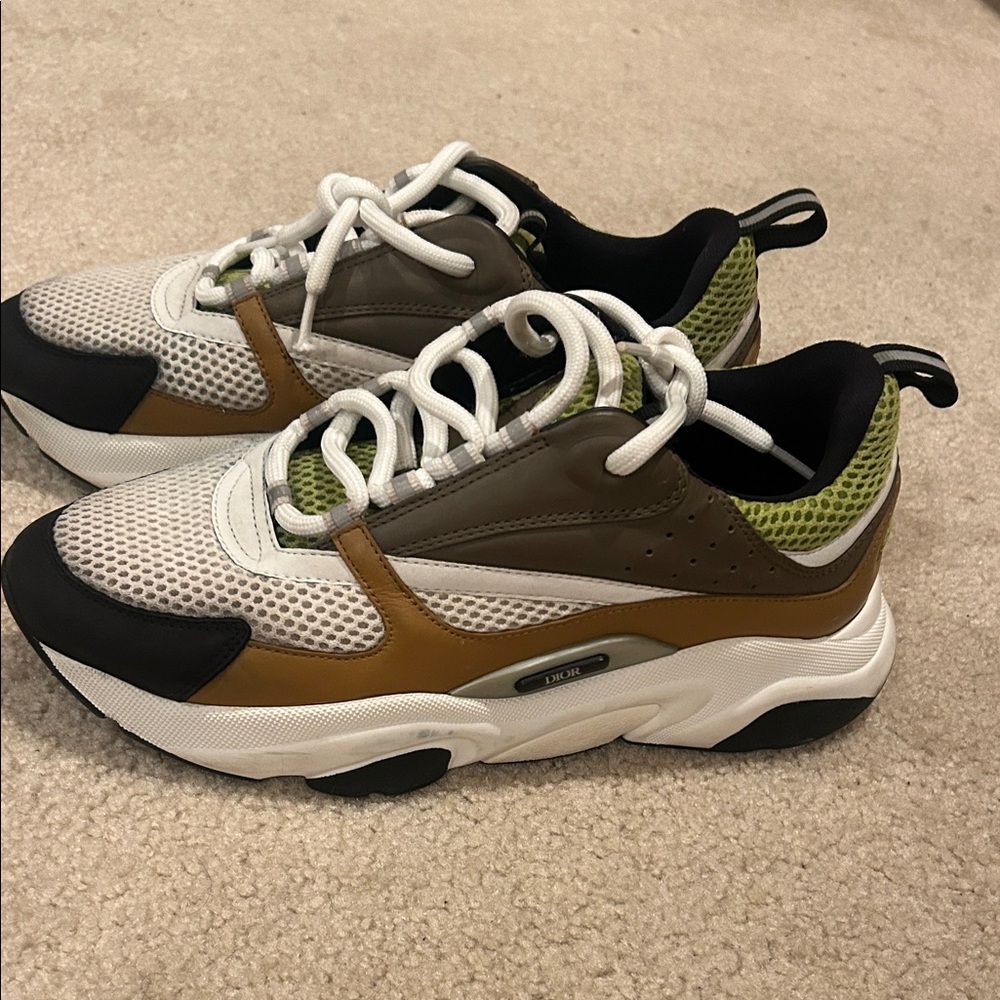Dior Men's B22 Ebony Camel Brown White and Green Sneakers